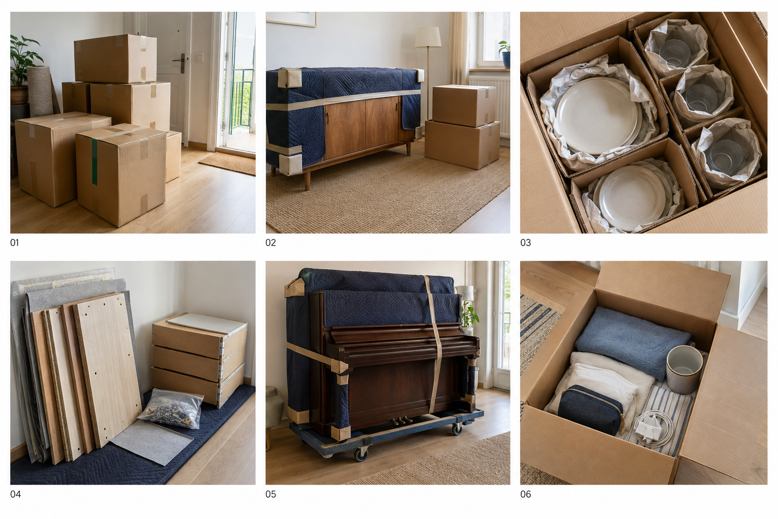 Mueble protegido con manta y cantoneras junto a cajas — imagen ilustrativa
